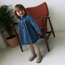 Load image into Gallery viewer, Denim Bow Long Sleeve Collar Dress (3mths-6yrs)