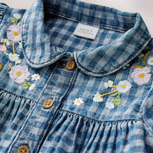 Load image into Gallery viewer, Denim Check Embroidered Long Sleeve Collar Dress (3mths-8yrs)