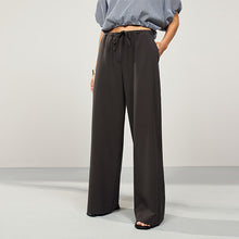 Load image into Gallery viewer, Chocolate Brown Drawstring Waist Tie Front Wide Leg Trousers
