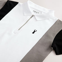 Load image into Gallery viewer, White/Black Cotton Rich Quarter Zip Colourblock Short Sleeve Polo Shirt (3-12yrs)