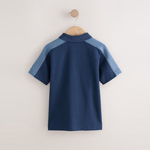 Load image into Gallery viewer, Navy Blue Zip Neck Textured Colourblock Polo Shirt (3-12yrs)