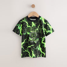 Load image into Gallery viewer, Black/Green Lightning Regular Fit Short Sleeve All-Over Print T-Shirt (3-12yrs)