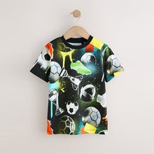 Load image into Gallery viewer, Black/Multi Football Regular Fit Short Sleeve All-Over Print T-Shirt (3-12yrs)