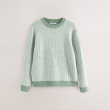 Load image into Gallery viewer, Sage Green Regular Fit Geometric Pattern Textured Crew Jumper with Wool