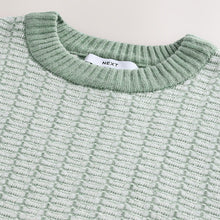 Load image into Gallery viewer, Sage Green Regular Fit Geometric Pattern Textured Crew Jumper with Wool