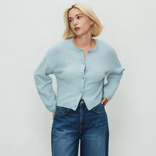 Load image into Gallery viewer, Light Blue Soft Touch Crew Neck Knitted Cardigan With Wool