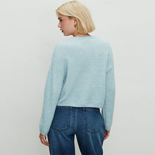 Load image into Gallery viewer, Light Blue Soft Touch Crew Neck Knitted Cardigan With Wool