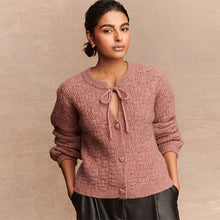Load image into Gallery viewer, Blush Pink Tie Neck Heart Button Cardigan
