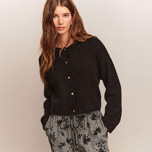 Load image into Gallery viewer, Black Soft Touch Crew Neck Knitted Cardigan With Alpaca