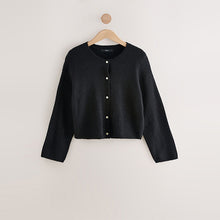 Load image into Gallery viewer, Black Soft Touch Crew Neck Knitted Cardigan With Alpaca