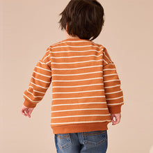 Load image into Gallery viewer, Tan Brown Ecru Stripe Bear All-Over Print Crew Neck Sweatshirt (3mths-6yrs)