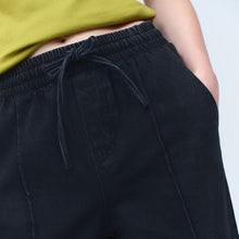 Load image into Gallery viewer, Washed Black Pintuck Wide Leg Denim Joggers