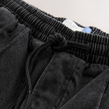 Load image into Gallery viewer, Washed Black Pintuck Wide Leg Denim Joggers