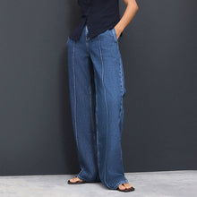 Load image into Gallery viewer, Dark Blue Seam Front Straight Leg Jeans