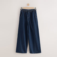 Load image into Gallery viewer, Indigo Blue Pintuck Wide Leg Denim Joggers