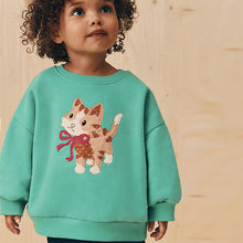 Load image into Gallery viewer, Green Cat Crew Neck Sweatshirt (3mths-6yrs)