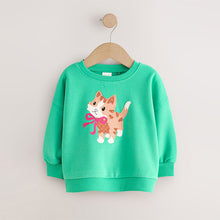 Load image into Gallery viewer, Green Cat Crew Neck Sweatshirt (3mths-6yrs)