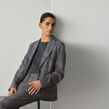 Load image into Gallery viewer, Grey/Blue Check Single Breasted Sculpting Blazer