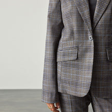 Load image into Gallery viewer, Grey/Blue Check Single Breasted Sculpting Blazer