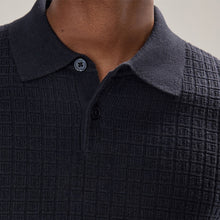 Load image into Gallery viewer, Navy Blue Texture Regular Fit Long Sleeve Knitted Polo Shirt