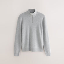 Load image into Gallery viewer, Grey Regular Fit Essential Ribbed Quarter Zip Neck Jumper
