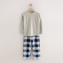 Load image into Gallery viewer, Blue/Grey Long Sleeve Woven Check Pyjamas 2 Pack (5-12yrs)