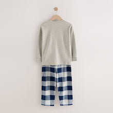 Load image into Gallery viewer, Blue/Grey Long Sleeve Woven Check Pyjamas 2 Pack (5-12yrs)