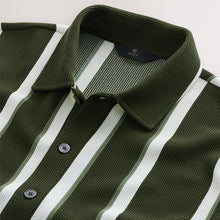 Load image into Gallery viewer, Olive Green Textured Stripe Jersey Shirt