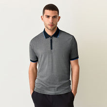 Load image into Gallery viewer, Blue Navy Geo Pattern Quarter Zip Polo Shirt