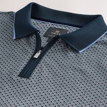 Load image into Gallery viewer, Blue Navy Geo Pattern Quarter Zip Polo Shirt