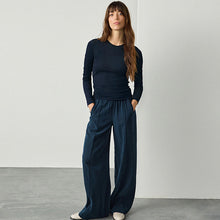 Load image into Gallery viewer, Navy Side Stitch Wide Leg Trousers