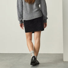 Load image into Gallery viewer, Black Corduroy Mini Wrap Skirt