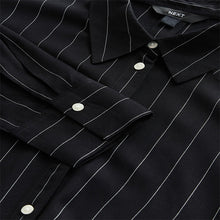 Load image into Gallery viewer, Black Pinstripe Long Sleeve Tie Waist Shirt Dress