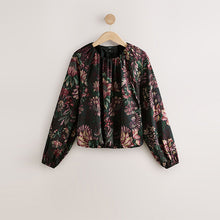 Load image into Gallery viewer, Black Floral Print Long Sleeve Bubble Hem Top
