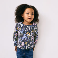 Load image into Gallery viewer, Navy Floral Unicorn Print Long Sleeve Ribbed T-Shirt (3mths-6yrs)