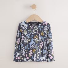 Load image into Gallery viewer, Navy Floral Unicorn Print Long Sleeve Ribbed T-Shirt (3mths-6yrs)