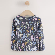 Load image into Gallery viewer, Navy Floral Unicorn Print Long Sleeve Ribbed T-Shirt (3mths-6yrs)