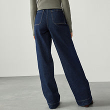 Load image into Gallery viewer, Indigo Blue N Premium High Rise Patch Pocket Comfort Stretch Wide Leg Jeans