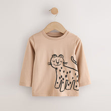 Load image into Gallery viewer, Tan/White/Black Safari Long Sleeve Graphic Print T-Shirts 3 Pack (3mths-6yrs)
