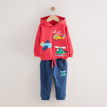 Load image into Gallery viewer, Red/Navy Blue Appliqué Transport Hoodie And Joggers Set (3mths-6yrs)