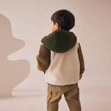 Load image into Gallery viewer, Green/Ecru Hooded Fleece Zip Through Jacket (3mths-6yrs)