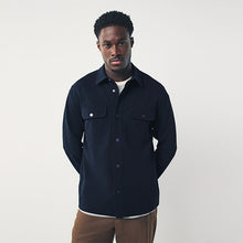 Load image into Gallery viewer, Navy Blue Jersey Twill Popper Shacket