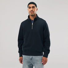Load image into Gallery viewer, Black Cotton Rich Jersey Quarter Zip Sweatshirt
