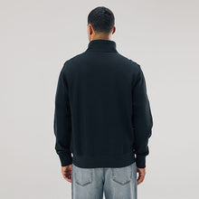 Load image into Gallery viewer, Black Cotton Rich Jersey Quarter Zip Sweatshirt