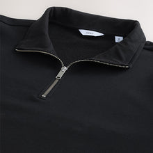 Load image into Gallery viewer, Black Cotton Rich Jersey Quarter Zip Sweatshirt