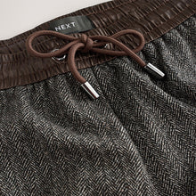 Load image into Gallery viewer, Chocolate Brown Herringbone Satin Waistband Wide Leg Trousers