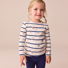 Load image into Gallery viewer, Ecru/Navy Stripe Character Rib Long Sleeve T-Shirt (3mths-6yrs)