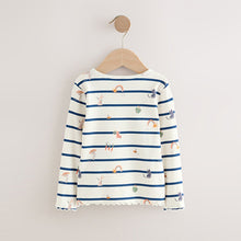 Load image into Gallery viewer, Ecru/Navy Stripe Character Rib Long Sleeve T-Shirt (3mths-6yrs)