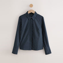 Load image into Gallery viewer, Navy Blue Stripe Fitted Stretch Essential Long Sleeve Shirt