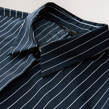 Load image into Gallery viewer, Navy Blue Stripe Fitted Stretch Essential Long Sleeve Shirt